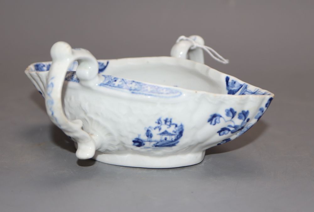 A Worcester two handled sauceboat, with chinoiserie decoration, length 16cm